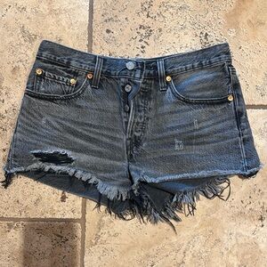 Levi’s 501 cutoff jeans shorts Distressed Faded Black Size 24 Exc. Used Cond.